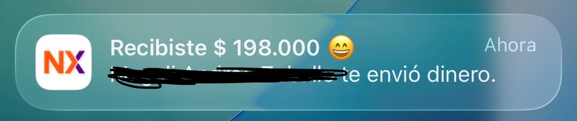 Notificación de transferencia recibida por $198.000