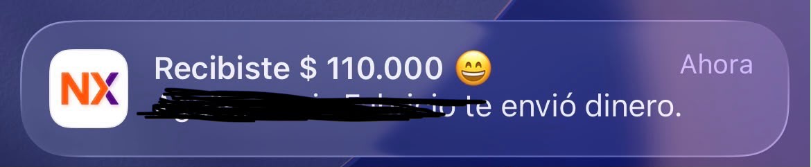 Notificación de transferencia recibida por $110.000