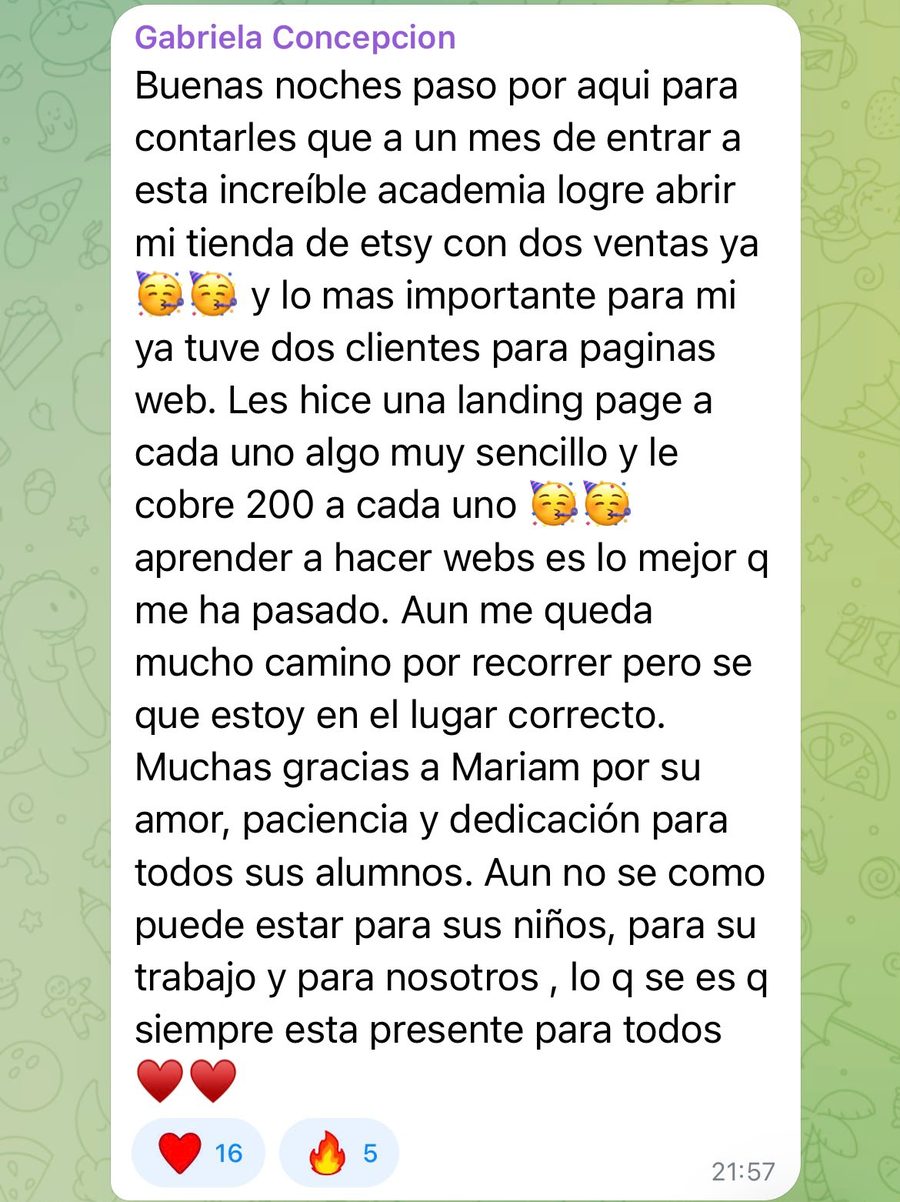 Testimonio de Gabriela: abrió su tienda de Etsy con dos ventas y consiguió dos clientes de páginas web